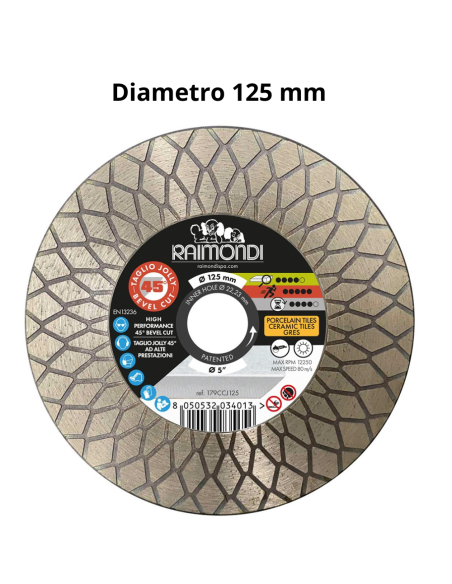 Disco Diamantato Diametro 125mm Taglio Jolly 45° F22,2mm Smussatura 