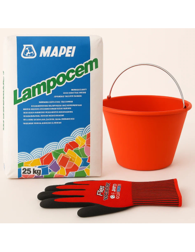 Kit Ancoraggi Rapidi Riparazioni Cemento Rapido 25 Kg Guanti XL Secchio D 36 cm