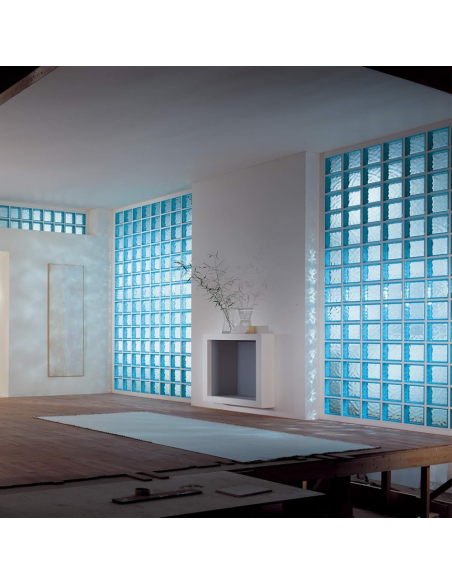 Vetromattone Ondulato Modello Pure Azzurro 190 x 190 x 80 mm Confezione 6 Pezzi