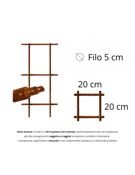 Set Rete Elettrosaldata Ferro Grezzo Ø 5 mm Maglia 20 x 20 cm Fogli 1,5 x 1 m