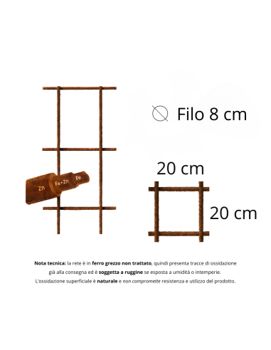 Set Rete Elettrosaldata Ferro Grezzo Ø 8 mm Maglia 20 x 20 cm Fogli 1,5 x 1 m