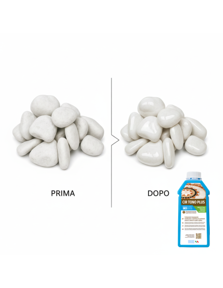 Ciottoli decorativi Bianco Carrara – Effetto bagnato brillante con CIR Tono Plus Protettivo