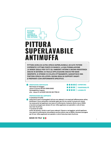Pittura Acrilica Ultra Opaca Super Lavabile Antimuffa Protezione Antibatterica 