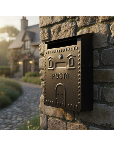 Cassetta Postale Rustica Nera In Ferro Battuto 230x90xH.290 mm