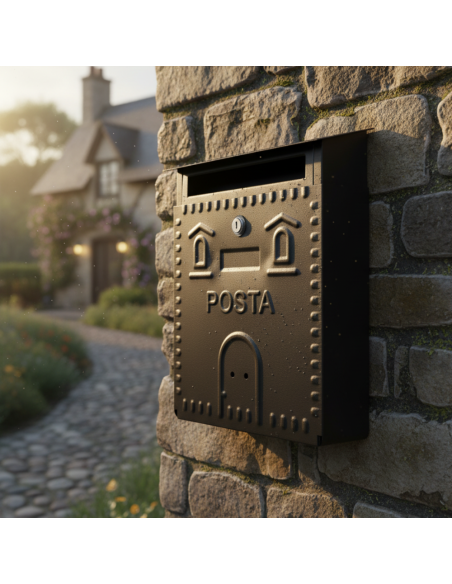 Cassetta Postale Rustica Nera In Ferro Battuto 230x90xH.290 mm