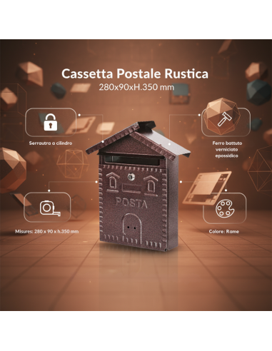 Cassetta Postale Rustica Rame In Ferro Battuto 280x90xH.350 mm