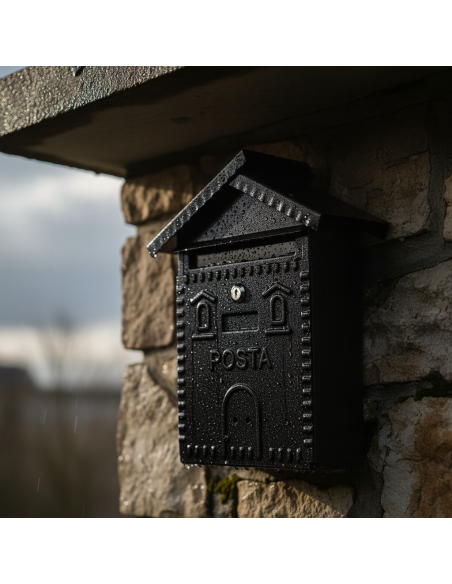 Cassetta Postale Rustica Nera In Ferro Battuto 280x90xH.350 mm
