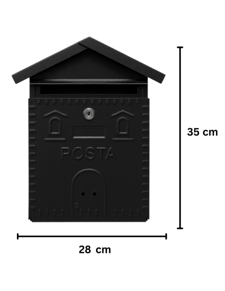 Cassetta Postale Rustica Nera In Ferro Battuto 280x90xH.350 mm