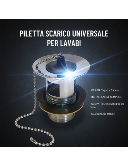 Piletta Scarico Universale 1 Pollice Senza troppo pieno Per Lavabi FORTUNATO - foto 6