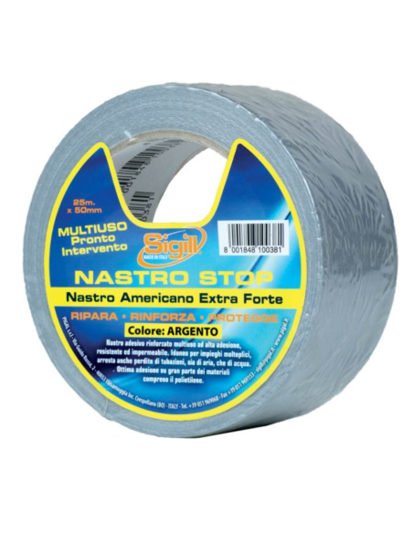 Nastro Stop Argento Rinforzato Multiuso Impermeabile 25 m x 50 mm