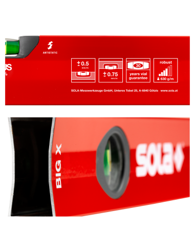 BIG X Livella In Alluminio A Bolla D'Aria Tubolare Rossa