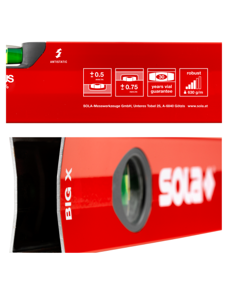 BIG X Livella In Alluminio A Bolla D'Aria Tubolare Rossa