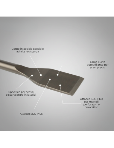Scalpello a Vanga Curvo 40 x 260 mm Per Lavori Edili E Materiali Resistenti