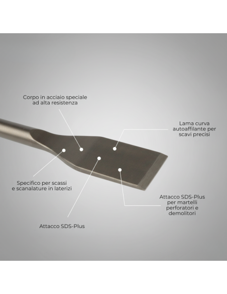 Scalpello a Vanga Curvo 40 x 260 mm Per Lavori Edili E Materiali Resistenti
