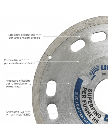 Diamant Superfino Per Fughe E Mosaico Ceramico Di Alta Precisione Ø 102 x 22,2 x 0,8  mm