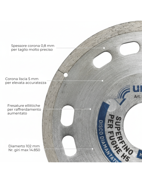 Diamant Superfino Per Fughe E Mosaico Ceramico Di Alta Precisione Ø 102 x 22,2 x 0,8  mm