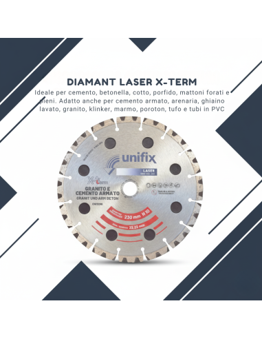 Disco Diamantato X-Term Laser Per Taglio Materiali Duri Ø 230 h 10 x 2,5 mm 