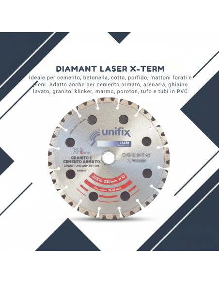 Disco Diamantato X-Term Laser Per Taglio Materiali Duri Ø 230 h 10 x 2,5 mm 