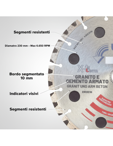 Disco Diamantato X-Term Laser Per Taglio Materiali Duri Ø 230 h 10 x 2,5 mm 