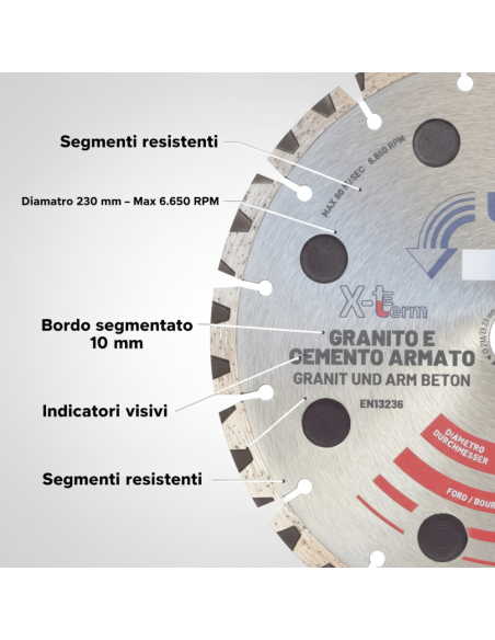 Disco Diamantato X-Term Laser Per Taglio Materiali Duri Ø 230 h 10 x 2,5 mm 