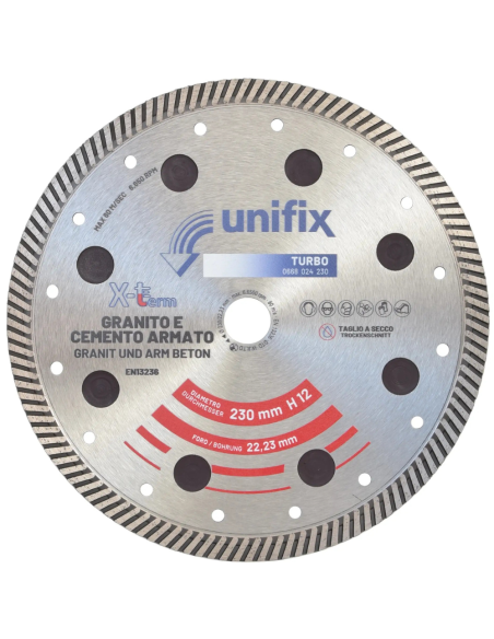 Disco Diamantato Turbo X-Term Per Taglio Di Cemento E Granito Ø 230 h 12 x 2,5 mm