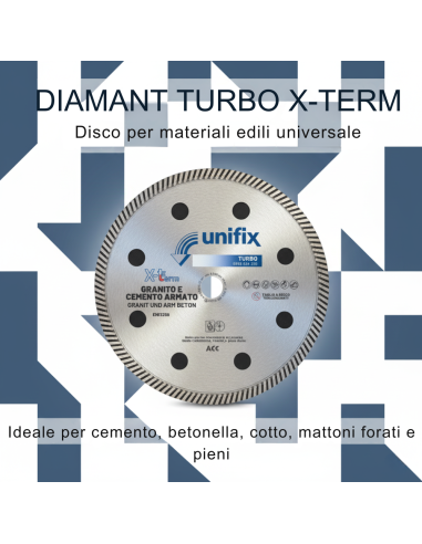 Disco Diamantato Turbo X-Term Per Taglio Di Cemento E Granito Ø 230 h 12 x 2,5 mm