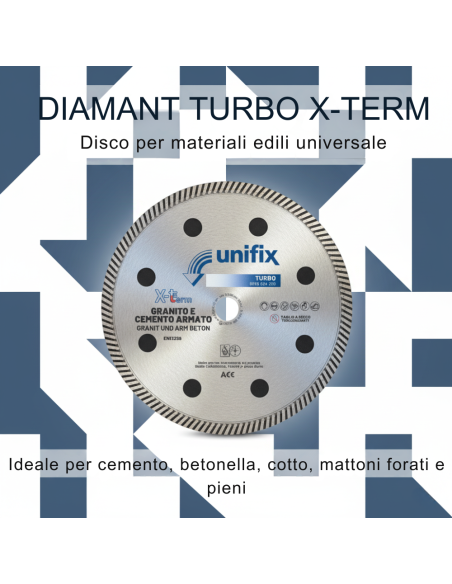 Disco Diamantato Turbo X-Term Per Taglio Di Cemento E Granito Ø 230 h 12 x 2,5 mm
