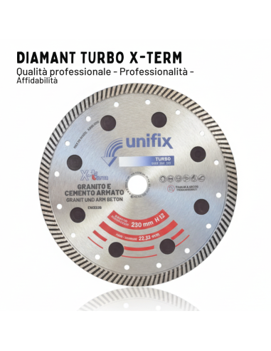 Disco Diamantato Turbo X-Term Per Taglio Di Cemento E Granito Ø 230 h 12 x 2,5 mm