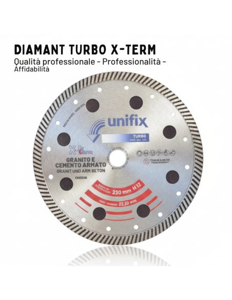 Disco Diamantato Turbo X-Term Per Taglio Di Cemento E Granito Ø 230 h 12 x 2,5 mm