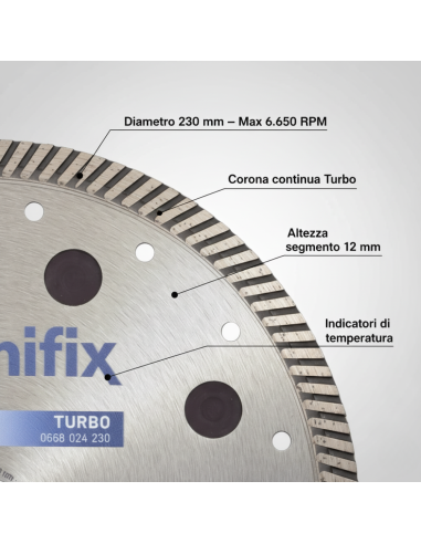 Disco Diamantato Turbo X-Term Per Taglio Di Cemento E Granito Ø 230 h 12 x 2,5 mm