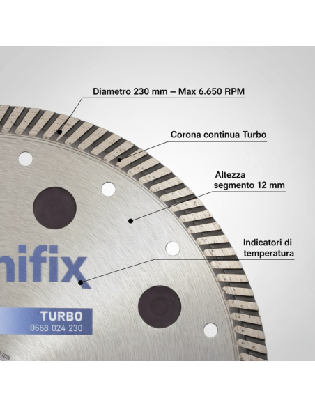 Disco Diamantato Turbo X-Term Per Taglio Di Cemento E Granito Ø 230 h 12 x 2,5 mm