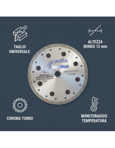 Disco Diamantato Turbo X-Term Per Taglio Di Cemento E Granito Ø 230 h 12 x 2,5 mm