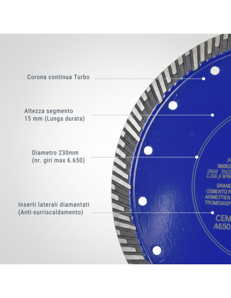 Disco Diamantato Turbo Per Taglio Granito E Cemento Armato Ø 230 x 2,6 mm
