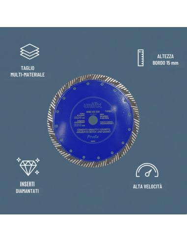 Disco Diamantato Turbo Per Taglio Granito E Cemento Armato Ø 230 x 2,6 mm