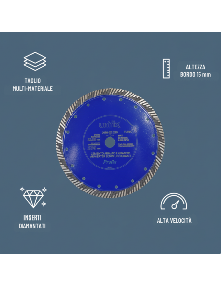 Disco Diamantato Turbo Per Taglio Granito E Cemento Armato Ø 230 x 2,6 mm
