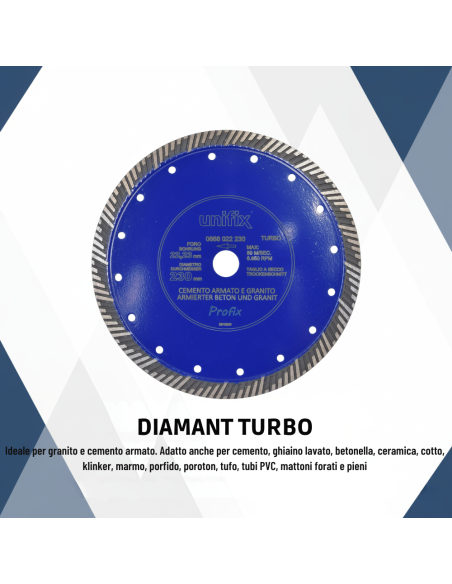 Disco Diamantato Turbo Per Taglio Granito E Cemento Armato Ø 230 x 2,6 mm