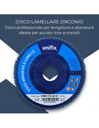 Disco Lamellare Abrasivo Zirconio Per Levigatura Ø 115 x 22 mm