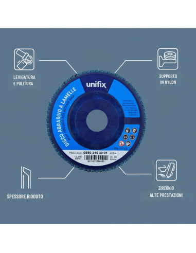 Disco Lamellare Abrasivo Zirconio Per Levigatura Ø 115 x 22 mm