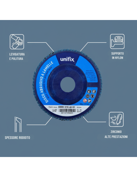 Disco Lamellare Abrasivo Zirconio Per Levigatura Ø 115 x 22 mm