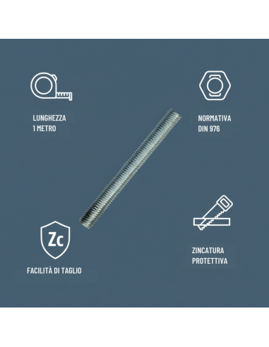 Barra Filettata In Acciaio 1 Metro Din 976-1 Per Applicazioni Industriali