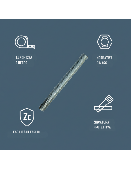Barra Filettata In Acciaio 1 Metro Din 976-1 Per Applicazioni Industriali
