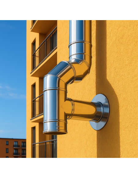 Curva  90° Acciaio Inox Ø 200/250 MM Spessore 0,5 MM Canna Fumaria Doppia Parete