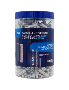 Tassello Universale 6x30 Con Vite TPS 4,5x40 e Punta Muro 8x120 Box 250 Pezzi