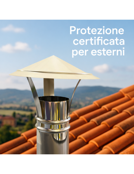 Cappello Cinese Acciaio Inox Base Tonda Ø 80 Tiraggio Camino Dispersore Fumi 