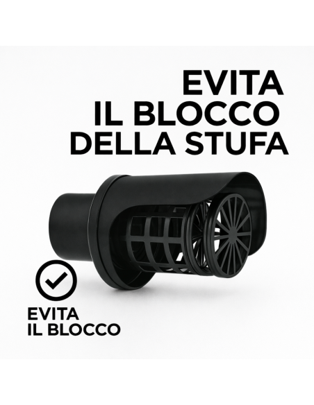  Cappello Orizzontale Griglia Ø 80 mm Acciaio Inox Verniciato Nero Stufa Pellet