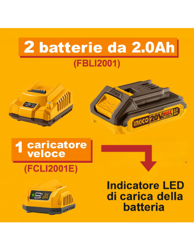 Kit Composto 2 Batterie 2Ah Caricabatterie 2Ah (FBLI2001+FCLI2001E)  