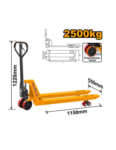 Transpallet Ingco Carico Max 2,5T Forche 550 x 1150 mm Colore Giallo Logistica