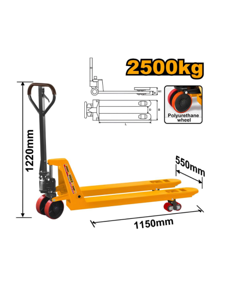 Transpallet Ingco Carico Max 2,5T Forche 550 x 1150 mm Colore Giallo Logistica