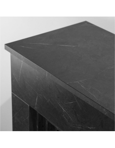 Camino A Bioetanolo Bellini Elegante Legno Effetto Marmo Nero Design Made In Italy