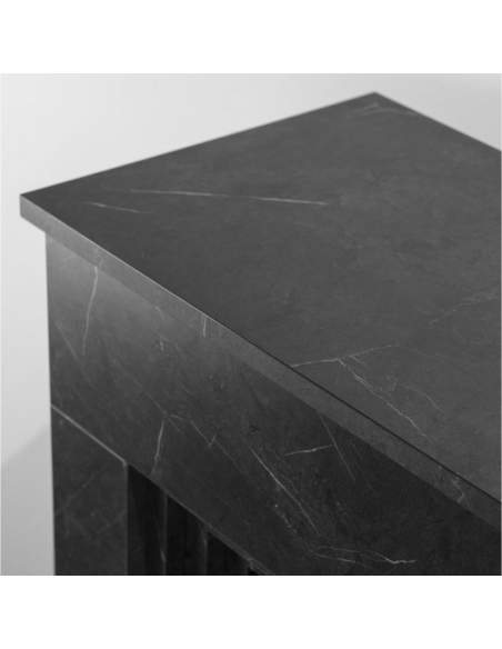 Camino A Bioetanolo Bellini Elegante Legno Effetto Marmo Nero Design Made In Italy